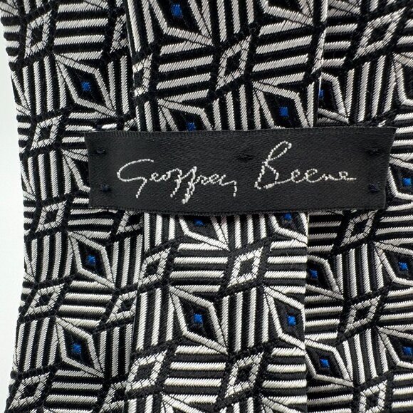 Georffery Beene Silk Abstract Tie โ Black, Silver, Blue Modern Made in USA - Picture 2 of 7